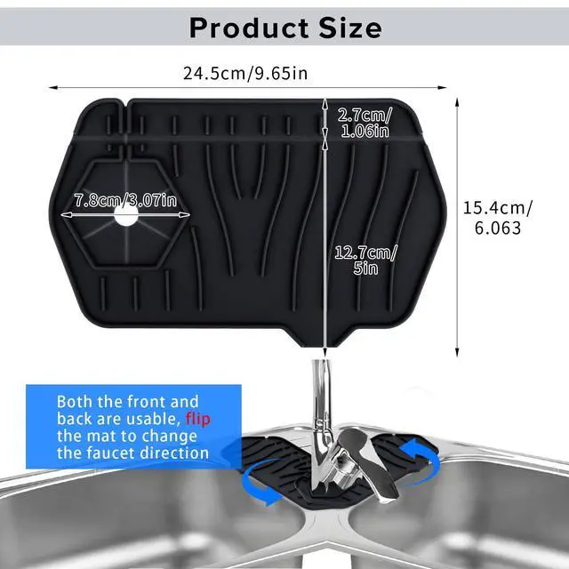 Alt view image 2 of 7 - Silicone Sink Splash Guard Kitchen Splash Guard for Sink Splash Prevention Faucet Mat for Kitchen Sink Faucet Guard, Draining Mat Faucet Mat for Kitchen Sink Faucet Splash GuardBlack