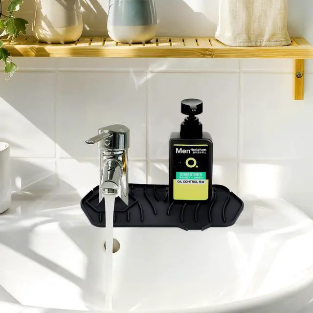 Alt view image 5 of 7 - Silicone Sink Splash Guard Kitchen Splash Guard for Sink Splash Prevention Faucet Mat for Kitchen Sink Faucet Guard, Draining Mat Faucet Mat for Kitchen Sink Faucet Splash GuardBlack