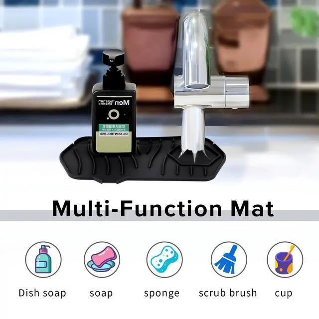 Alt view image 4 of 7 - Silicone Sink Splash Guard Kitchen Splash Guard for Sink Splash Prevention Faucet Mat for Kitchen Sink Faucet Guard, Draining Mat Faucet Mat for Kitchen Sink Faucet Splash GuardBlack