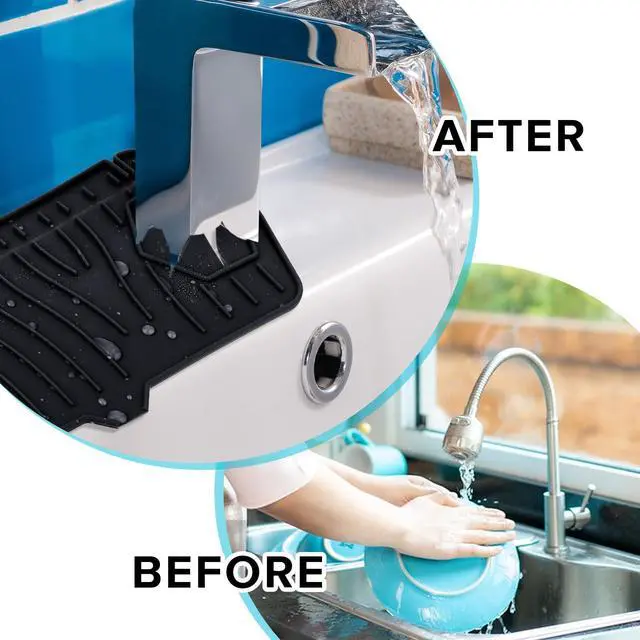 Alt view image 6 of 7 - Silicone Sink Splash Guard Kitchen Splash Guard for Sink Splash Prevention Faucet Mat for Kitchen Sink Faucet Guard, Draining Mat Faucet Mat for Kitchen Sink Faucet Splash GuardBlack