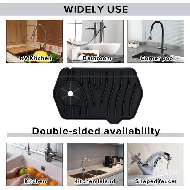 Alt view image 7 of 7 - Silicone Sink Splash Guard Kitchen Splash Guard for Sink Splash Prevention Faucet Mat for Kitchen Sink Faucet Guard, Draining Mat Faucet Mat for Kitchen Sink Faucet Splash GuardBlack