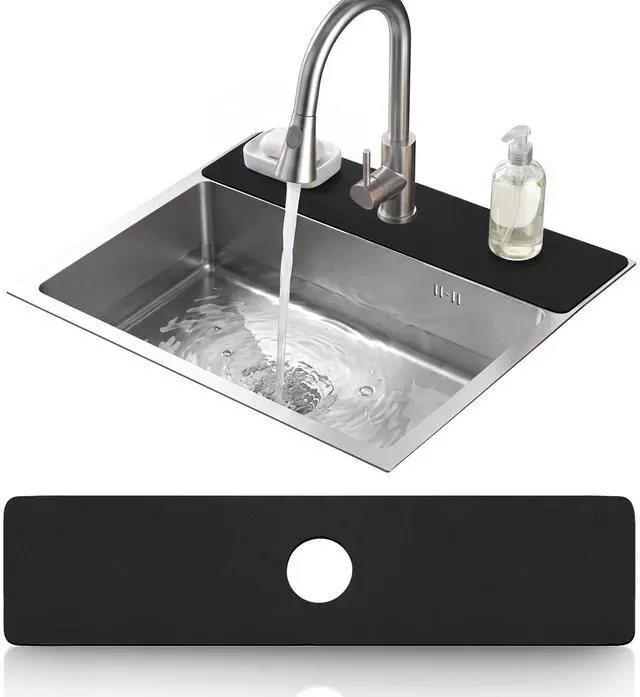 Main image of Faucet Mat for Kitchen Sink Cuttable, 24 Inch Long Sink Splash Guard Behind Faucet, Super Absorbent Diatomite Sink Protector Mat, Bathroom Water Splash Guard Fast Dry, Easy to Cut, Black