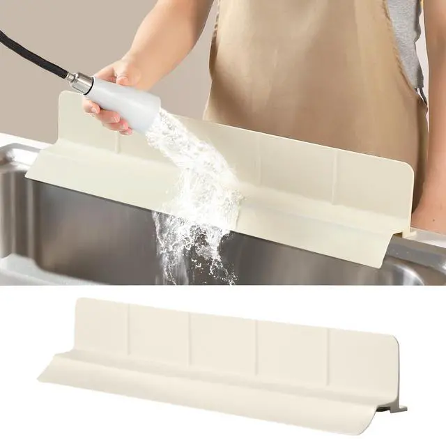 Main image of 23" Ultra Silicone Sink Splash Guard Released in 2026,Self-Draining Water Splash Guard for Kitchen Sink,Bathroom and Island,with 3.5" High Splash Guard & 7 Strong Suction Cup (Beige)