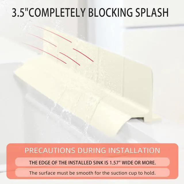 Alt view image 4 of 7 - 23" Ultra Silicone Sink Splash Guard Released in 2026,Self-Draining Water Splash Guard for Kitchen Sink,Bathroom and Island,with 3.5" High Splash Guard & 7 Strong Suction Cup (Beige)