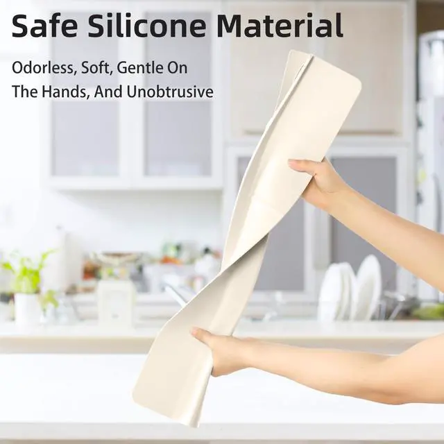 Alt view image 5 of 7 - 23" Ultra Silicone Sink Splash Guard Released in 2026,Self-Draining Water Splash Guard for Kitchen Sink,Bathroom and Island,with 3.5" High Splash Guard & 7 Strong Suction Cup (Beige)
