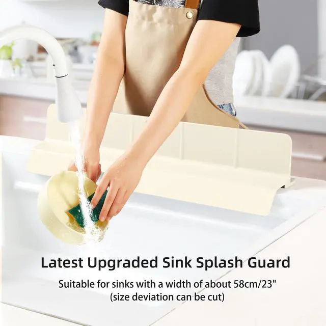 Alt view image 6 of 7 - 23" Ultra Silicone Sink Splash Guard Released in 2026,Self-Draining Water Splash Guard for Kitchen Sink,Bathroom and Island,with 3.5" High Splash Guard & 7 Strong Suction Cup (Beige)