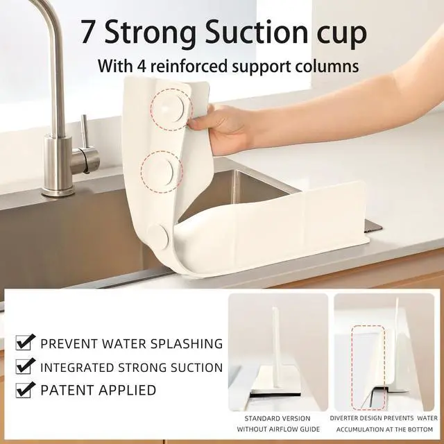 Alt view image 7 of 7 - 23" Ultra Silicone Sink Splash Guard Released in 2026,Self-Draining Water Splash Guard for Kitchen Sink,Bathroom and Island,with 3.5" High Splash Guard & 7 Strong Suction Cup (Beige)