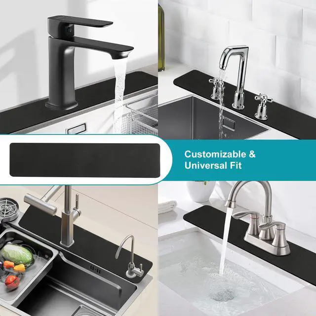 Alt view image 3 of 7 - Customizable Kitchen Sink Faucet Mat: 30"Lx5.5"W Absorbent Splash Guard