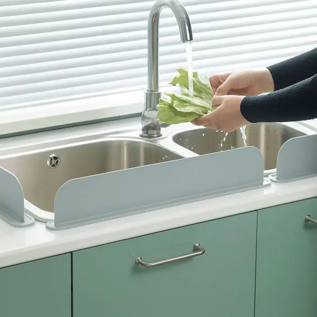 Alt view image 2 of 7 - AMSHI Silicone Sink Splash Guard 19.3 Faucet Water Barrier Shield, No Glue No Tools Required, BPA-Free Waterproof Faucet Protector for Kitchen & Bathroom Countertop, Gra