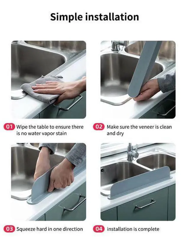 Alt view image 5 of 7 - AMSHI Silicone Sink Splash Guard 19.3 Faucet Water Barrier Shield, No Glue No Tools Required, BPA-Free Waterproof Faucet Protector for Kitchen & Bathroom Countertop, Gra