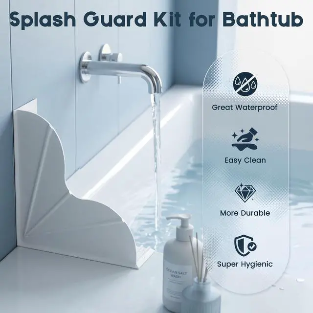 Alt view image 2 of 7 - Shower Splash Guard for Bathtub 2 Packs, Silicone Bathtub Water Guard Kit, Waterproof Bath Tub Water Blocker, Shower Corner Guards to Keep Water in Shower or Bath - White