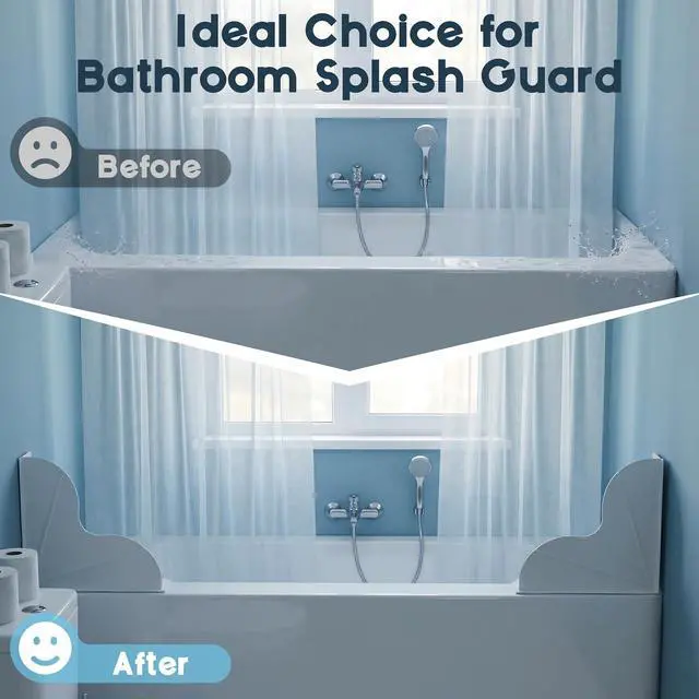 Alt view image 3 of 7 - Shower Splash Guard for Bathtub 2 Packs, Silicone Bathtub Water Guard Kit, Waterproof Bath Tub Water Blocker, Shower Corner Guards to Keep Water in Shower or Bath - White