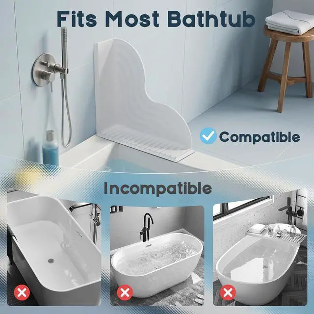 Alt view image 7 of 7 - Shower Splash Guard for Bathtub 2 Packs, Silicone Bathtub Water Guard Kit, Waterproof Bath Tub Water Blocker, Shower Corner Guards to Keep Water in Shower or Bath - White
