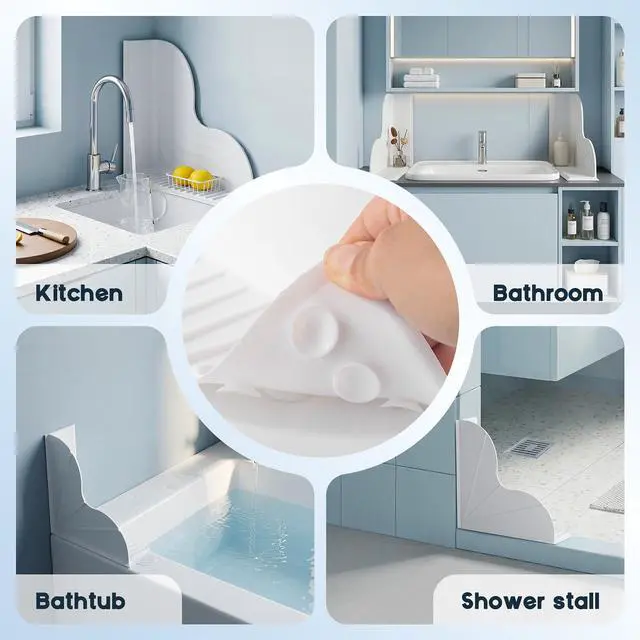 Alt view image 5 of 7 - Shower Splash Guard for Bathtub 2 Packs, Silicone Bathtub Water Guard Kit, Waterproof Bath Tub Water Blocker, Shower Corner Guards to Keep Water in Shower or Bath - White