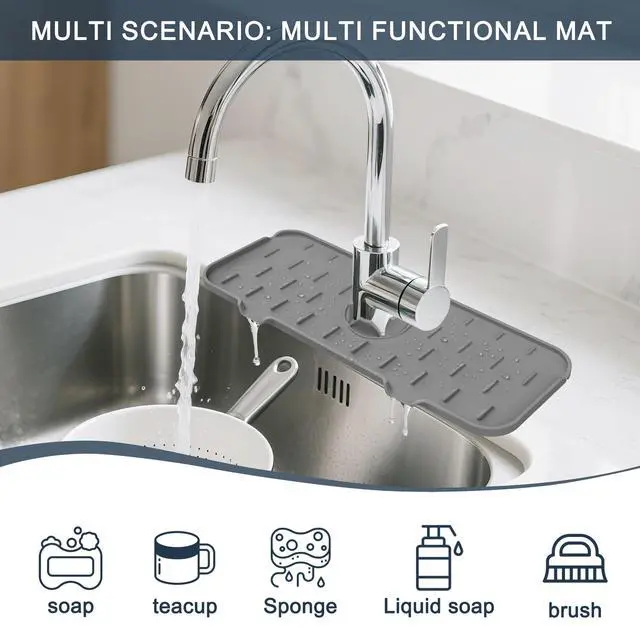 Alt view image 3 of 7 - Kitchen Sink Splash Guard Silicone Faucet Mat for Kitchen Sink Grey