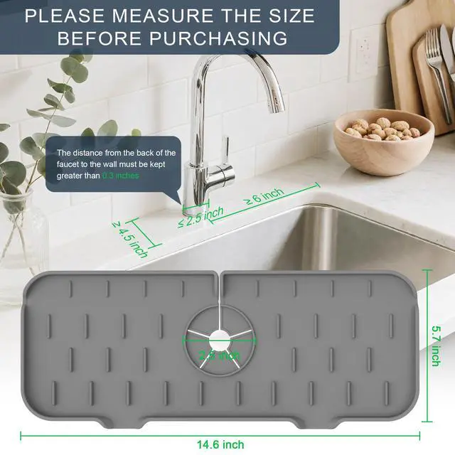 Alt view image 2 of 7 - Kitchen Sink Splash Guard Silicone Faucet Mat for Kitchen Sink Grey