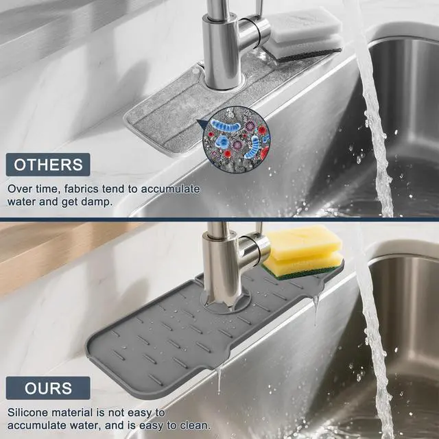 Alt view image 4 of 7 - Kitchen Sink Splash Guard Silicone Faucet Mat for Kitchen Sink Grey
