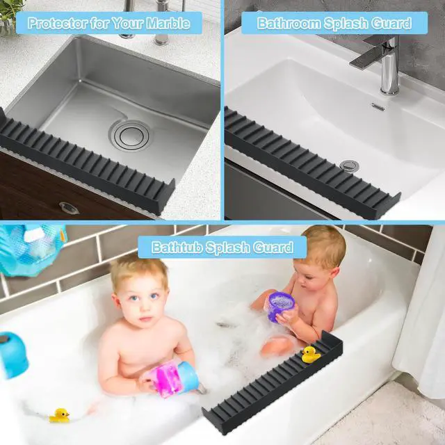 Alt view image 7 of 7 - Silicone Faucet Splash Guard 4" x 30", Faucet Water Catcher Mat, Longer Silicone Sink Mat for Kitchen, Bathroom, Laundry Room, Farmhouse for Quartz Kitchen SinkBlack