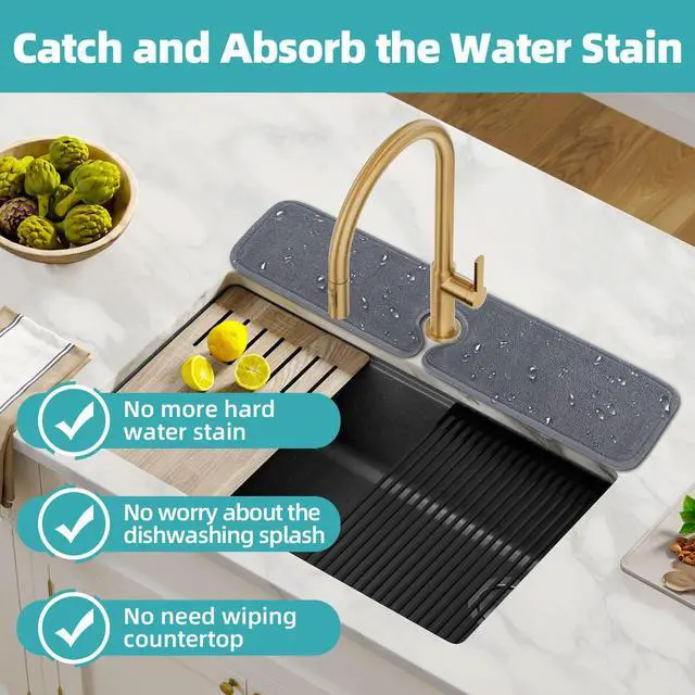 Alt view image 2 of 7 - 4 Pack Faucet Mat for Kitchen Sink Splash Guard Long: Super Absorbent Microfiber Sink Water Splash Guard Behind Kitchen Faucet Mat for Bathroom, RV Protector, Machine Washable 24'' x 5.1''