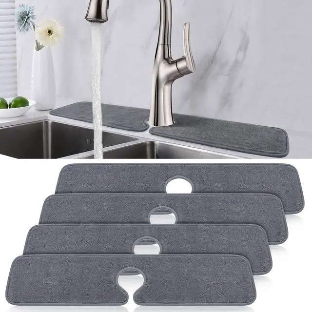 Main image of 4 Pack Faucet Mat for Kitchen Sink Splash Guard Long: Super Absorbent Microfiber Sink Water Splash Guard Behind Kitchen Faucet Mat for Bathroom, RV Protector, Machine Washable 24'' x 5.1''