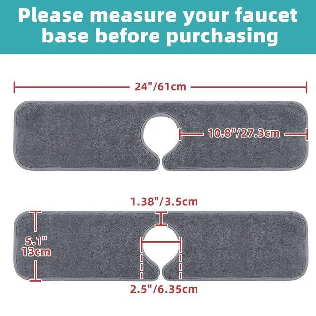 Alt view image 6 of 7 - 4 Pack Faucet Mat for Kitchen Sink Splash Guard Long: Super Absorbent Microfiber Sink Water Splash Guard Behind Kitchen Faucet Mat for Bathroom, RV Protector, Machine Washable 24'' x 5.1''
