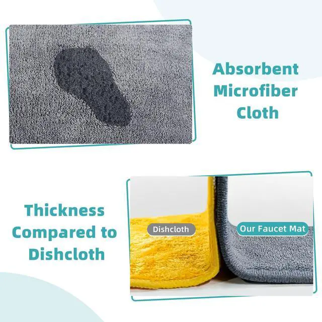 Alt view image 5 of 7 - 4 Pack Faucet Mat for Kitchen Sink Splash Guard Long: Super Absorbent Microfiber Sink Water Splash Guard Behind Kitchen Faucet Mat for Bathroom, RV Protector, Machine Washable 24'' x 5.1''