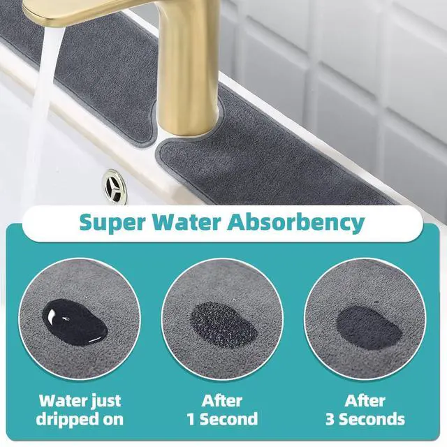 Alt view image 3 of 7 - 4 Pack Faucet Mat for Kitchen Sink Splash Guard Long: Super Absorbent Microfiber Sink Water Splash Guard Behind Kitchen Faucet Mat for Bathroom, RV Protector, Machine Washable 24'' x 5.1''