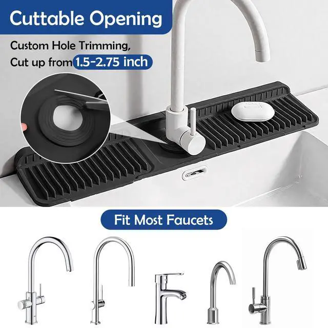 Alt view image 6 of 7 - 24"Longer Silicone Faucet Mat For Kitchen Sink Splash Guard -7° Slope Snap Lock- Sink Faucet Mat Splash Guard Kitchen Sink Area Silicone Sink Water Splash Guard Behind Faucet (Black, 24"x5.5")