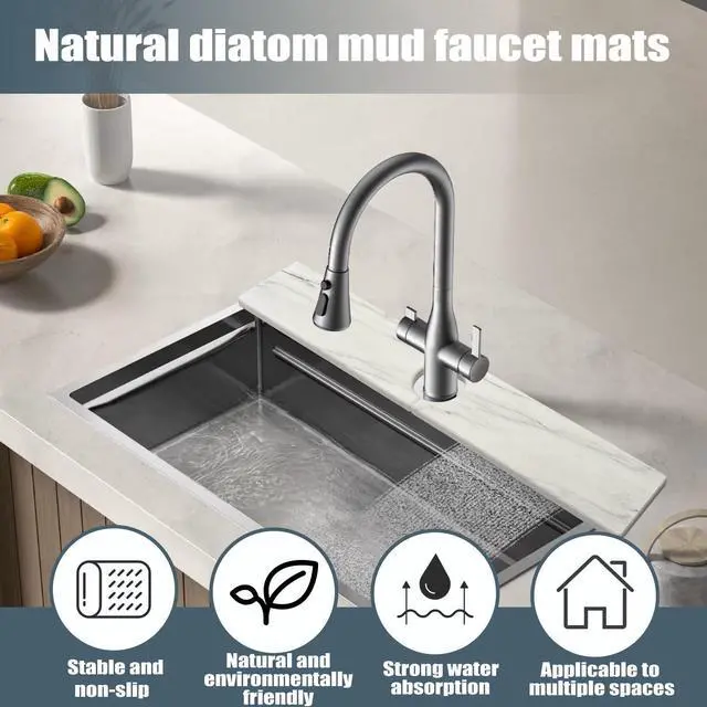 Alt view image 2 of 7 - Faucet Mat For Kitchen SinkSink stone quick dry around faucet,Stone Faucet Mat for Kitchen Sink Splash Guard Sinks Stones Quick Dry Around Faucets Stones Drying Mats Bathroom(23.6"×3.9")