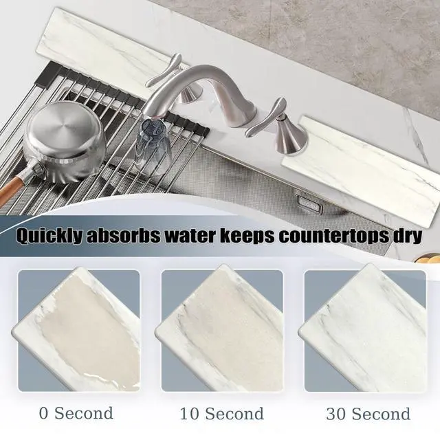 Alt view image 4 of 7 - Faucet Mat For Kitchen SinkSink stone quick dry around faucet,Stone Faucet Mat for Kitchen Sink Splash Guard Sinks Stones Quick Dry Around Faucets Stones Drying Mats Bathroom(23.6"×3.9")