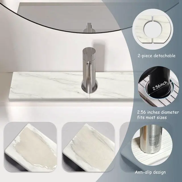 Alt view image 7 of 7 - Faucet Mat For Kitchen SinkSink stone quick dry around faucet,Stone Faucet Mat for Kitchen Sink Splash Guard Sinks Stones Quick Dry Around Faucets Stones Drying Mats Bathroom(23.6"×3.9")