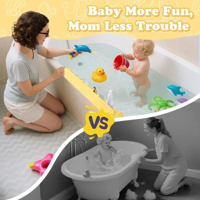 Alt view image 5 of 6 - 24 Inch Bathtub Splash Guard with 10 Suction Cups, Yellow