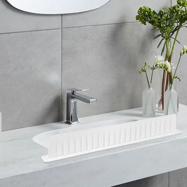 Alt view image 3 of 7 - Sink Splash Guard Silicone Kitchen Sink Splash Guard Baffle with Suction Cups 20.07 X 2.75 X 1.69 in Water Barrier for Countertop Area Bathroom