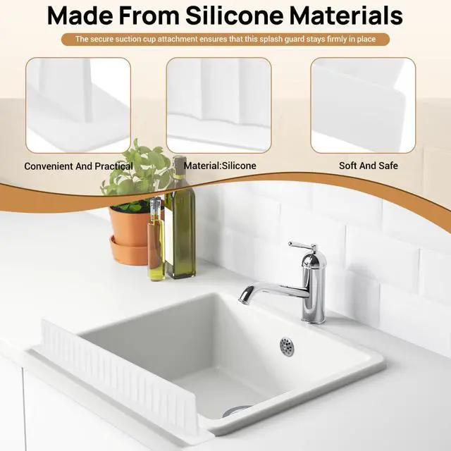 Alt view image 5 of 7 - Sink Splash Guard Silicone Kitchen Sink Splash Guard Baffle with Suction Cups 20.07 X 2.75 X 1.69 in Water Barrier for Countertop Area Bathroom