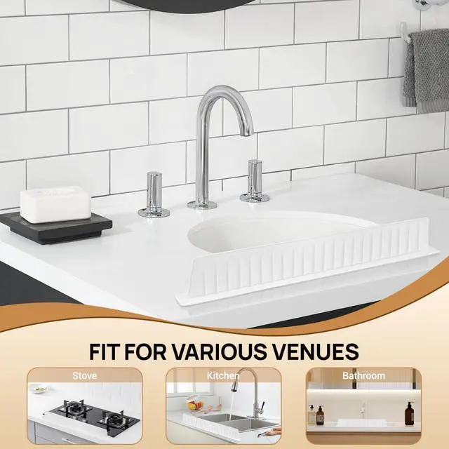 Alt view image 7 of 7 - Sink Splash Guard Silicone Kitchen Sink Splash Guard Baffle with Suction Cups 20.07 X 2.75 X 1.69 in Water Barrier for Countertop Area Bathroom