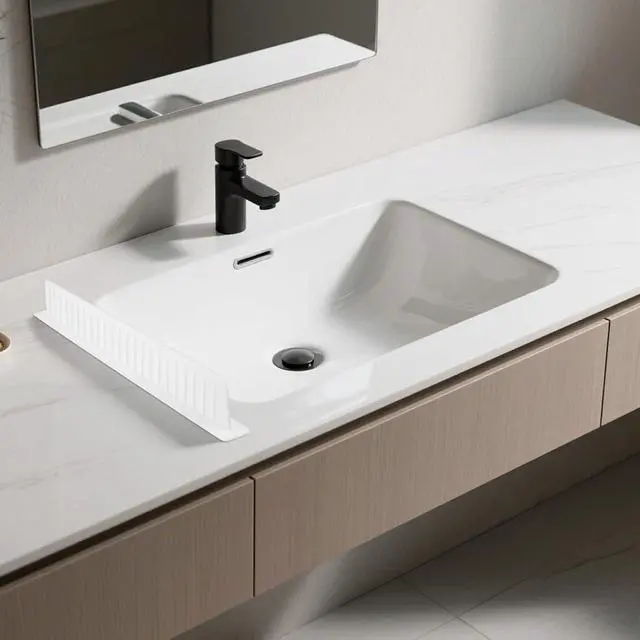 Alt view image 2 of 7 - Sink Splash Guard Silicone Kitchen Sink Splash Guard Baffle with Suction Cups 20.07 X 2.75 X 1.69 in Water Barrier for Countertop Area Bathroom