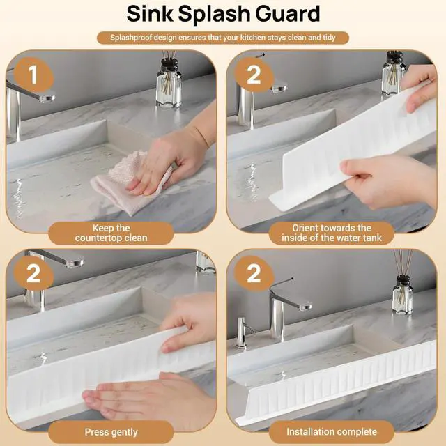 Alt view image 6 of 7 - Sink Splash Guard Silicone Kitchen Sink Splash Guard Baffle with Suction Cups 20.07 X 2.75 X 1.69 in Water Barrier for Countertop Area Bathroom