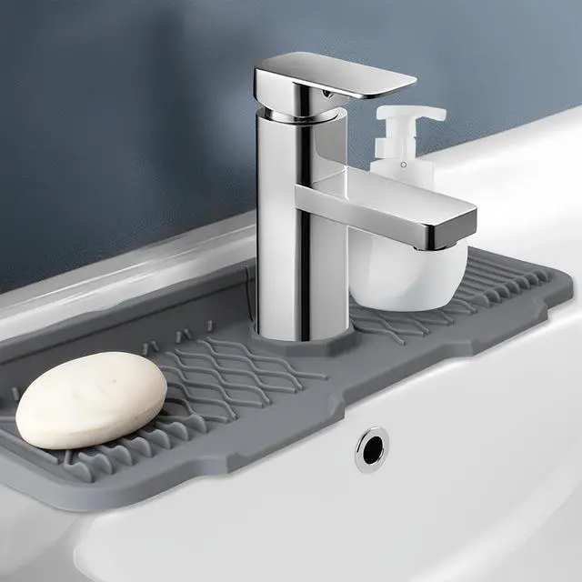 Alt view image 6 of 6 - Silicone Faucet Handle Drip Catcher Beveled Drying Tray Mat Dish Soap Sponge Holder Accessories Gadgets for Kitchen Counter Bathroom Kitchen Sink Splash Guard (16.9")