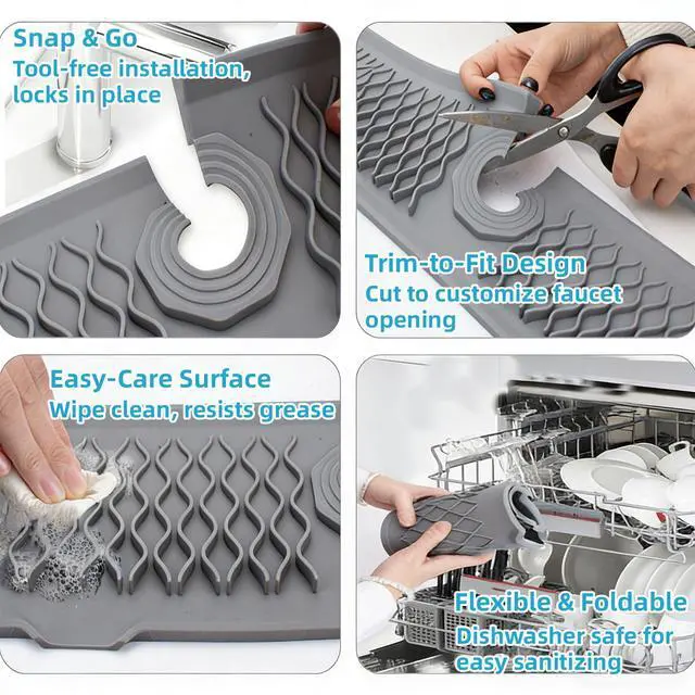 Alt view image 5 of 6 - Silicone Faucet Handle Drip Catcher Beveled Drying Tray Mat Dish Soap Sponge Holder Accessories Gadgets for Kitchen Counter Bathroom Kitchen Sink Splash Guard (16.9")