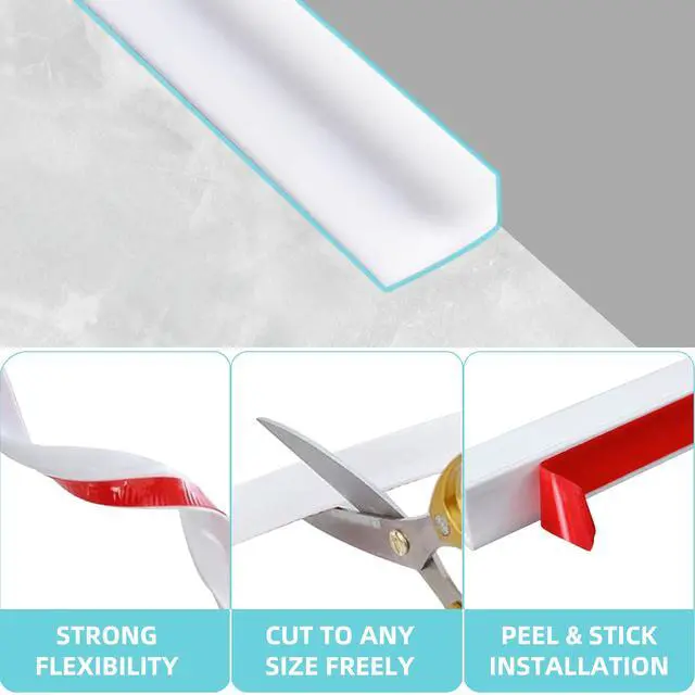 Alt view image 3 of 7 - Shower Threshold Water Dam,Walk in Shower Water Guard, Shower Dam Water Barrier Bathroom Sink Splash for Dry And Wet Separation Caulk Seal Strip Edge Trim (39Inch, White)