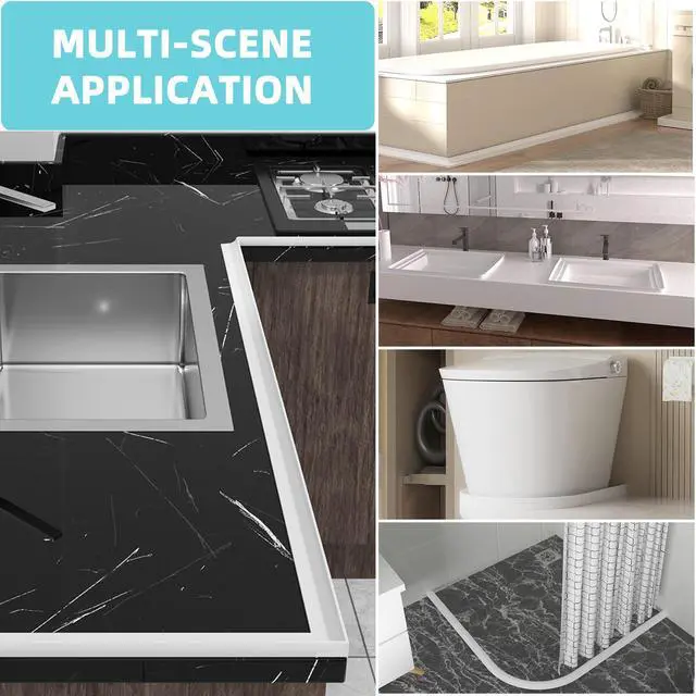Alt view image 7 of 7 - Shower Threshold Water Dam,Walk in Shower Water Guard, Shower Dam Water Barrier Bathroom Sink Splash for Dry And Wet Separation Caulk Seal Strip Edge Trim (39Inch, White)