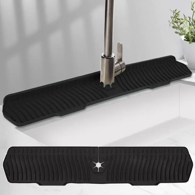 Main image of Kitchen Sink Splash Guard 29.7 X 5.7 In, Large Size Kitchen Sink Splash Guard, Silicone Sink Faucet Drying Mat, Faucet Mat Splash Catcher, Multipurpose For Kitchen Sink, Bathroom (Black)