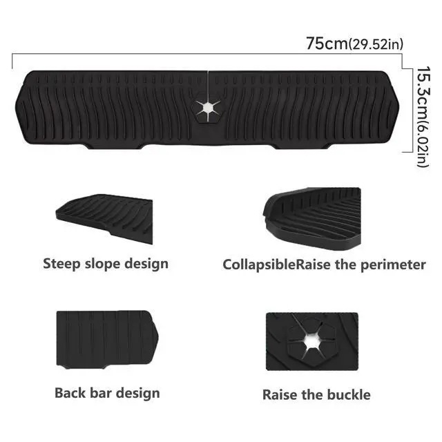 Alt view image 2 of 5 - Kitchen Sink Splash Guard 29.7 X 5.7 In, Large Size Kitchen Sink Splash Guard, Silicone Sink Faucet Drying Mat, Faucet Mat Splash Catcher, Multipurpose For Kitchen Sink, Bathroom (Black)