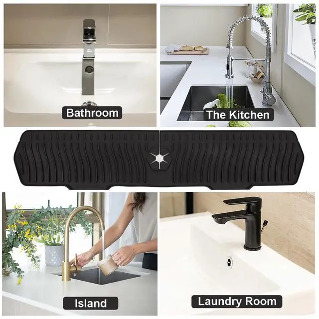 Alt view image 5 of 5 - Kitchen Sink Splash Guard 29.7 X 5.7 In, Large Size Kitchen Sink Splash Guard, Silicone Sink Faucet Drying Mat, Faucet Mat Splash Catcher, Multipurpose For Kitchen Sink, Bathroom (Black)