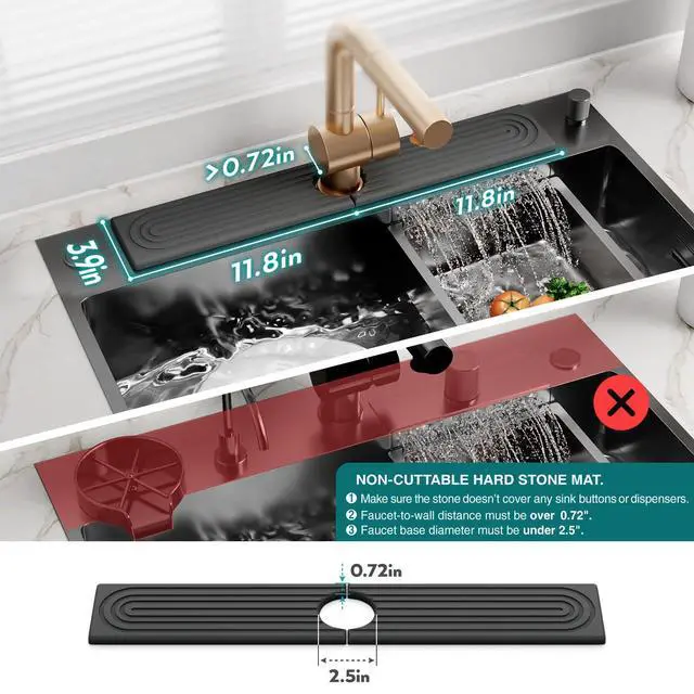 Alt view image 4 of 7 - Faucet Splash Guard for Kitchen Sink, Kitchen Sink Faucet Mat with Raised Feet, Durable Drying Matt Kitchen Counter Stone, Water Absorbent Diatomite Drying Mat (Dark Grey, 23.6" x 3.9")