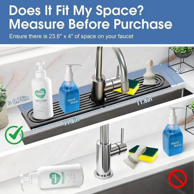 Alt view image 4 of 7 - 24 Inch Kitchen Sink Splash Guard, Sink Splash Guard Behind Faucet, Silicone Faucet Handle Drip Catcher Tray Mat for Kitchen, Bathroom Counter, Dark Gray, 23.6" x 4"