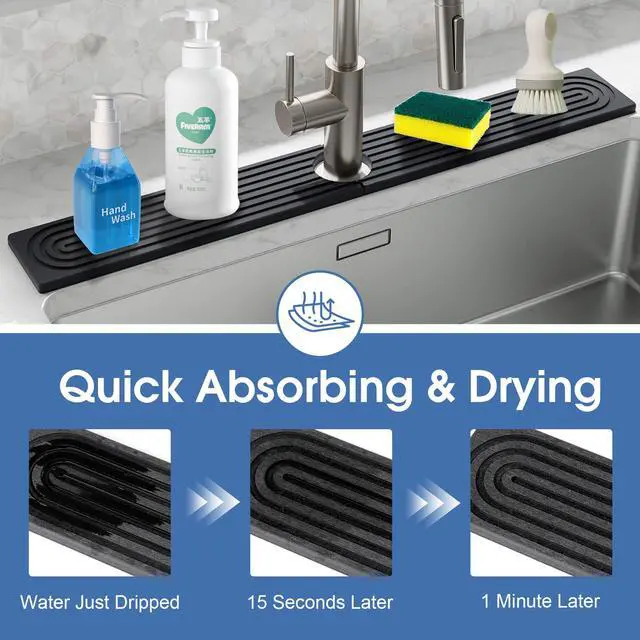 Alt view image 5 of 7 - 24 Inch Kitchen Sink Splash Guard, Sink Splash Guard Behind Faucet, Silicone Faucet Handle Drip Catcher Tray Mat for Kitchen, Bathroom Counter, Dark Gray, 23.6" x 4"