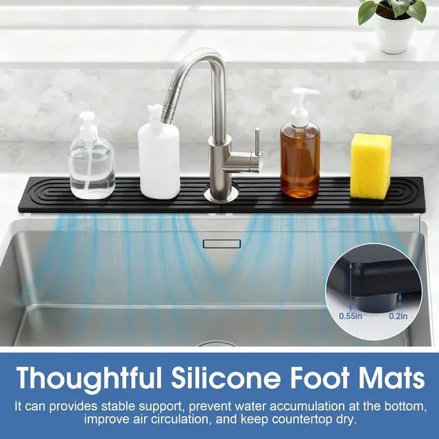 Alt view image 7 of 7 - 24 Inch Kitchen Sink Splash Guard, Sink Splash Guard Behind Faucet, Silicone Faucet Handle Drip Catcher Tray Mat for Kitchen, Bathroom Counter, Dark Gray, 23.6" x 4"