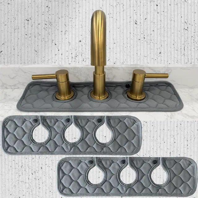 Main image of Bathroom Sink Splash Guard 3-Round-Hole : Faucet Mat for Bathroom Sink 3 Holes (Gray & Gray)