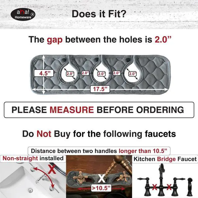 Alt view image 3 of 6 - Bathroom Sink Splash Guard 3-Round-Hole : Faucet Mat for Bathroom Sink 3 Holes (Gray & Gray)